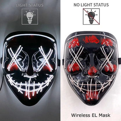 Wireless Neon LED Purge Mask - Glow in Dark Halloween Mask - Bascora