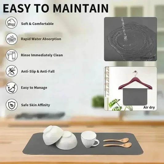 Diatomaceous Earth Kitchen Placemat - Premium Absorbent Drying Pad