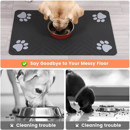 Pet Feeding Mat - Waterproof Absorbent Placemat for Food & Water Bowls - Bascora