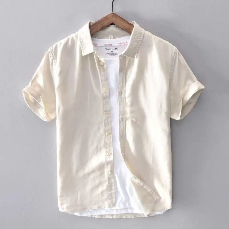 Men's Short Sleeve Linen Shirt - Casual Retro Style