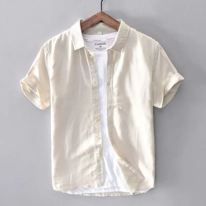 Men's Short Sleeve Linen Shirt - Casual Retro Style - Bascora