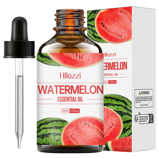 Hillozzi Watermelon Essential Oil bottle and packaging with watermelon graphics.