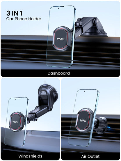 Car Phone Holder - Magnetic Phone Car Mount for Dashboard or Windscreen - Bascora