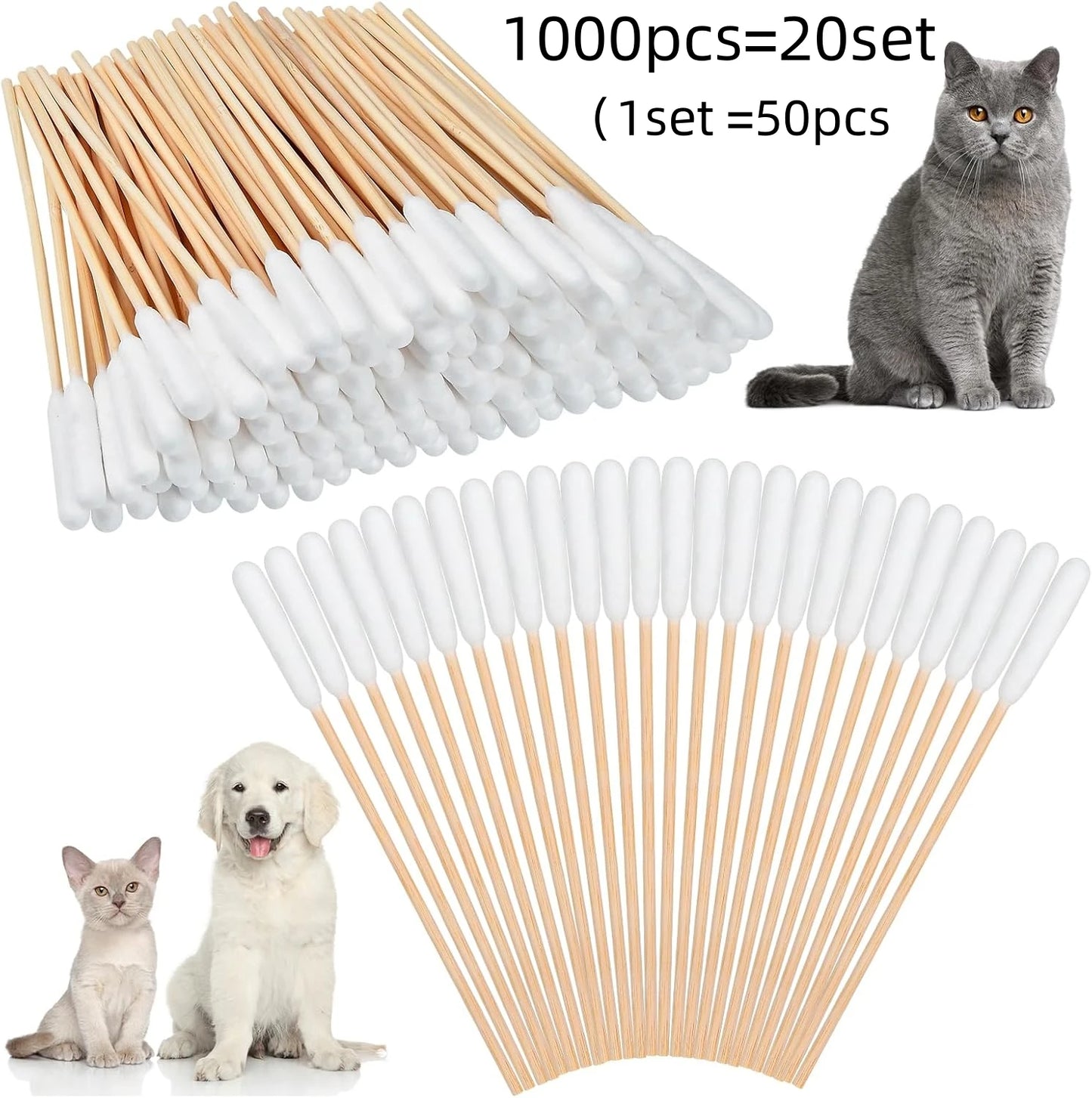 Tampons nettoyants pour oreilles d'animaux - 50/100/300/500/900/1000 pièces