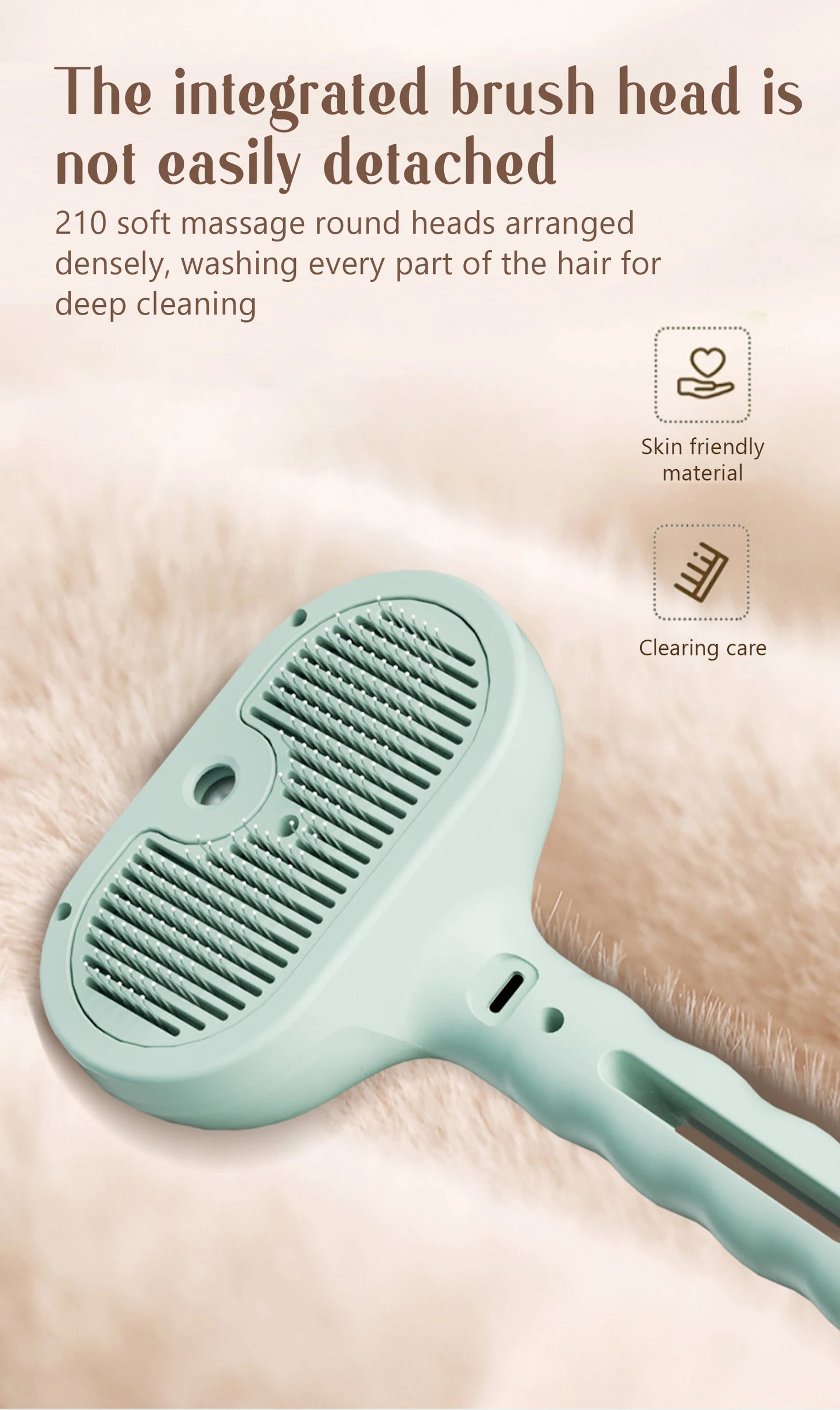 Cepillo de masaje a vapor para mascotas - Cabezal redondo seguro con spray depilatorio