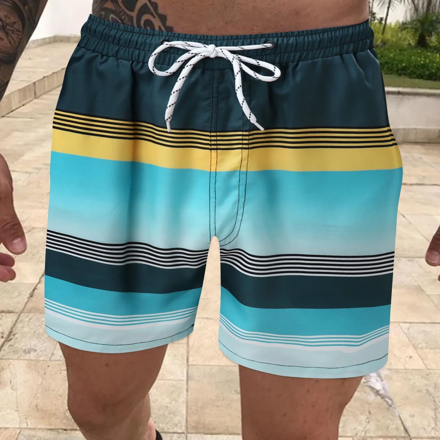 Bañador de rayas para hombre - Bañador de surf con contraste de color