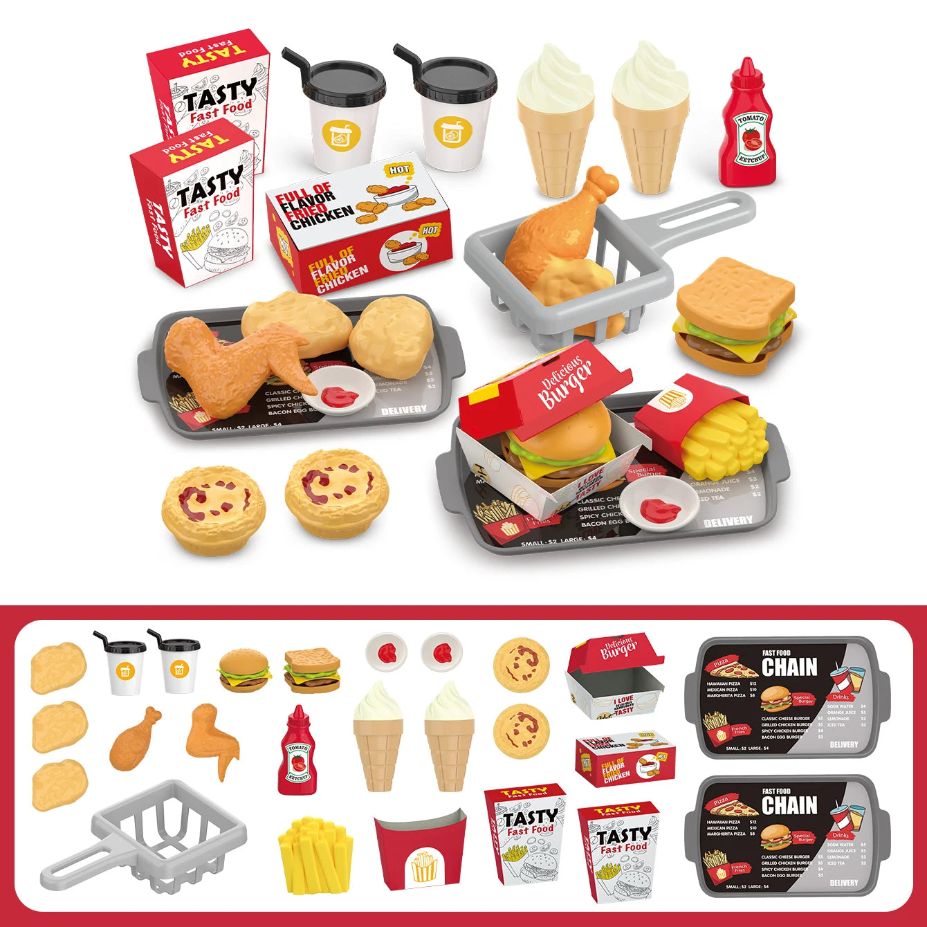 Pretend Play Kitchen Food Toy Set - Barbecue Pizza Sushi Playset
