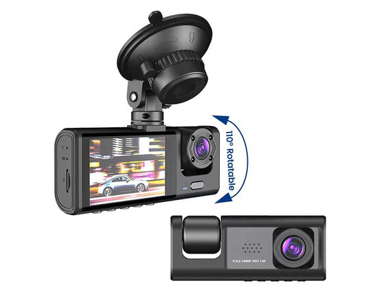 Cámara de salpicadero DVR para coche 1080P con 3 cámaras | Visión nocturna | GPS