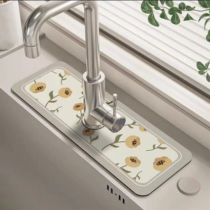 Sink Faucet Mat - Quick-Dry Absorbent Kitchen Drain Mat - Bascora