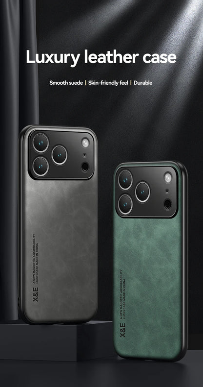 Luxury Leather iPhone Case - Magnetic Car Holder Compatible - Bascora