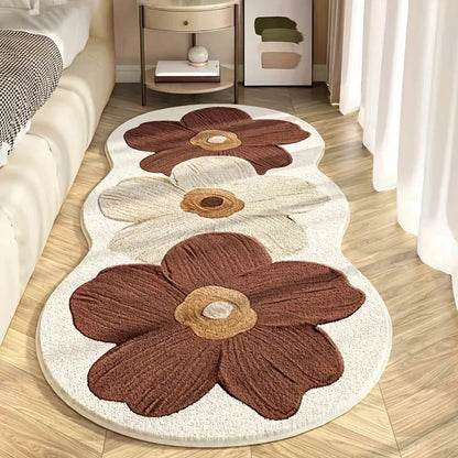 Nordic Style Floral Area Mat - Blue and Beige Bedroom Rug - Bascora