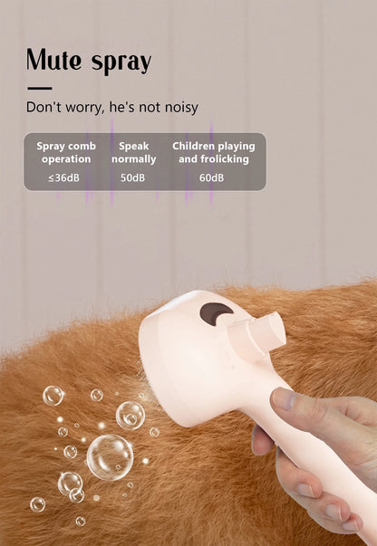 Steam Massage Pet Brush - Safe Round Head with Spray Hair Removal - Bascora