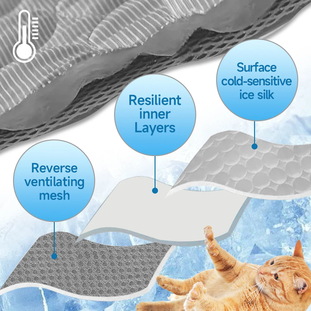 Ice Silk Pet Cooling Mat - Breathable Summer Blanket