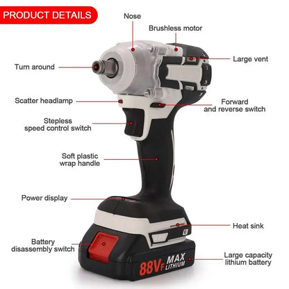 1000Nm 21V Cordless Electric Impact Wrench with 2 Batteries