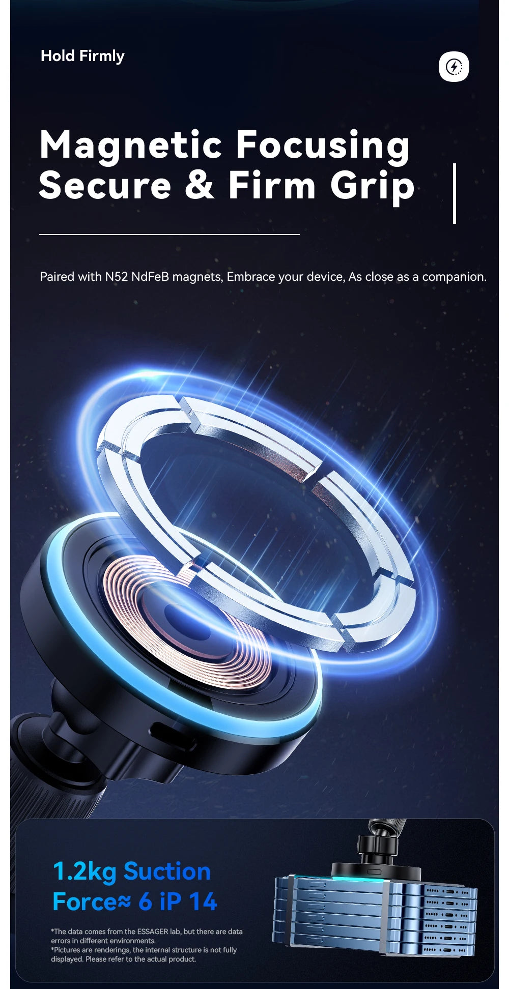 Essager Magnetic Wireless Charger 15W - RGB Car Mount