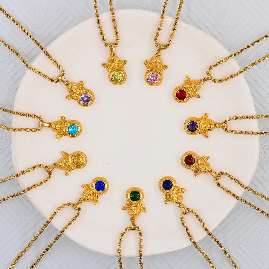 Savaé Design Dainty Angel Birthstone Necklace