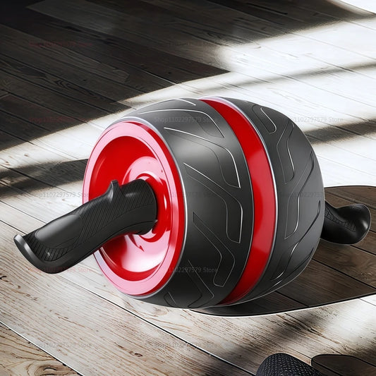 Black and red ab roller on a wooden floor