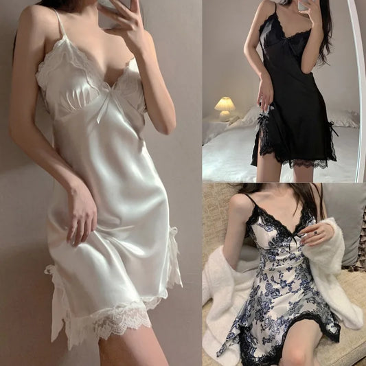 Women's Lace V-Neck Nightdress - Sleeveless Sleepwear