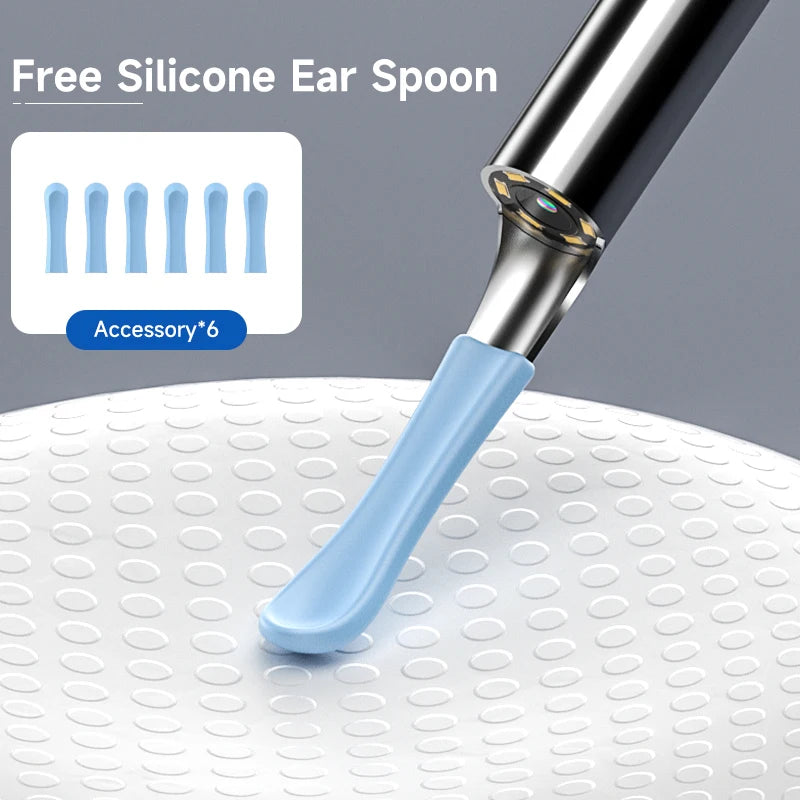 Nettoyeur d'oreilles avec caméra 4,2 mm, WiFi, outil de retrait de cérumen, prise de photos HD 1080p, cure-oreille visuel, cuillère d'oreille, étanche, 6 LED, chargement USB C