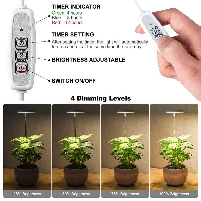 LED Grow Light Full Spectrum - USB 5V with Timer & Height Adjustment