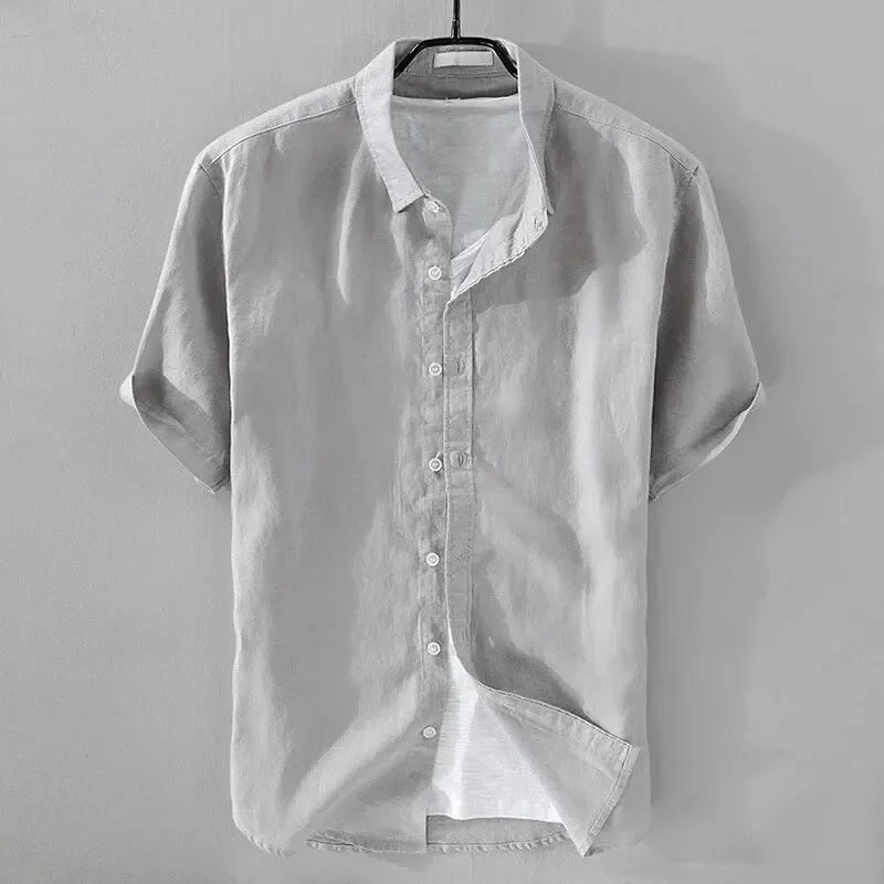 Men's Short Sleeve Linen Shirt - Casual Retro Style