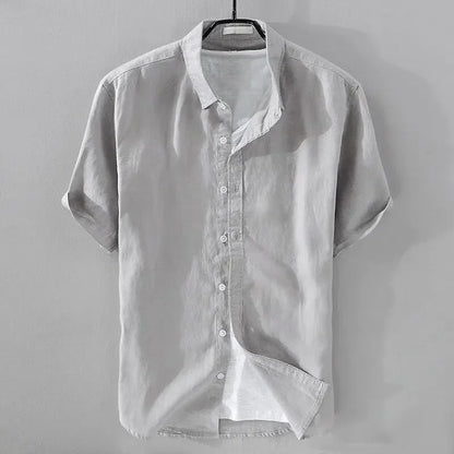 Men's Short Sleeve Linen Shirt - Casual Retro Style - Bascora