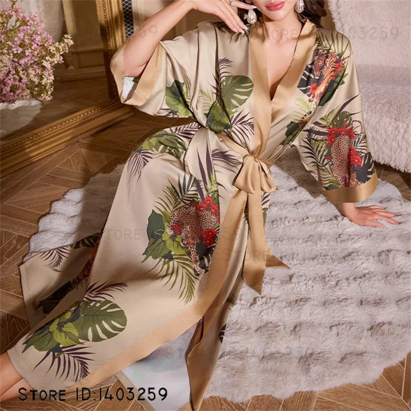 Plus Size Floral Kimono Robe - Silk Satin Loungewear