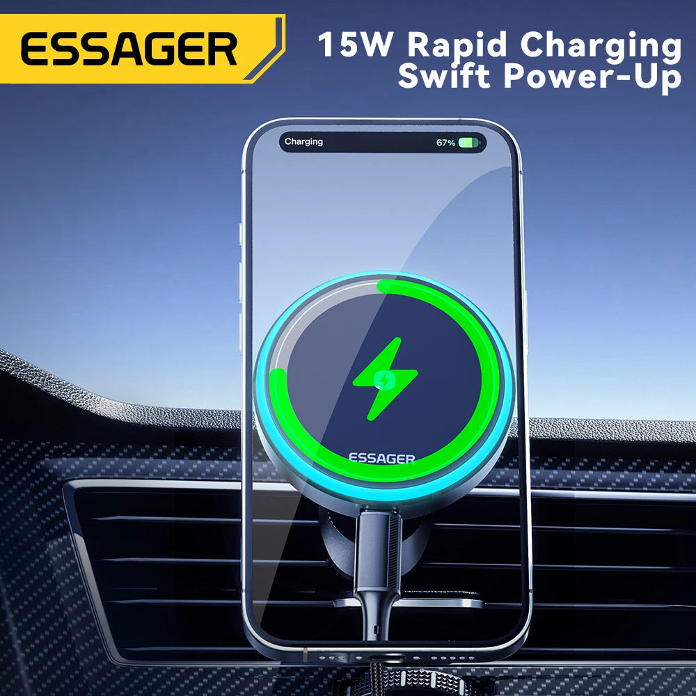 Essager Magnetic Wireless Charger 15W - RGB Car Mount