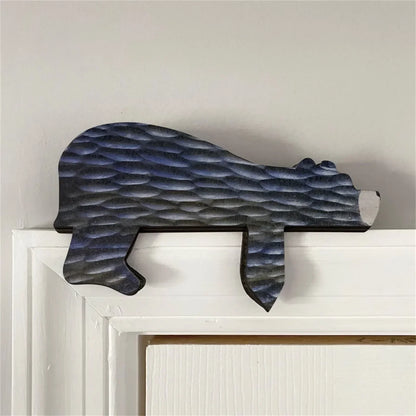 Wooden Bear Door Topper - Creative Corner Sculpture Wall Decor - Bascora