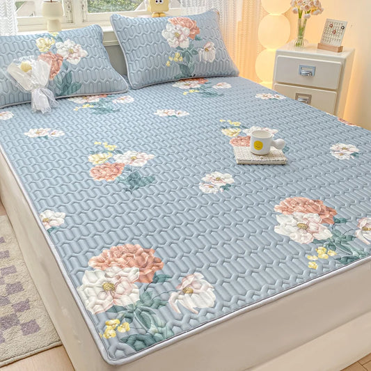 Tapis rafraîchissant d'été pour lit - Imprimé floral bleu