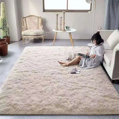 Soft Fluffy Tie-Dye Carpet - Gradient Bedside Rug for Girls - Bascora