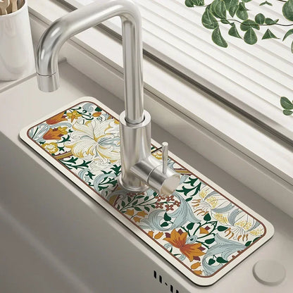 Sink Faucet Mat - Quick-Dry Absorbent Kitchen Drain Mat - Bascora