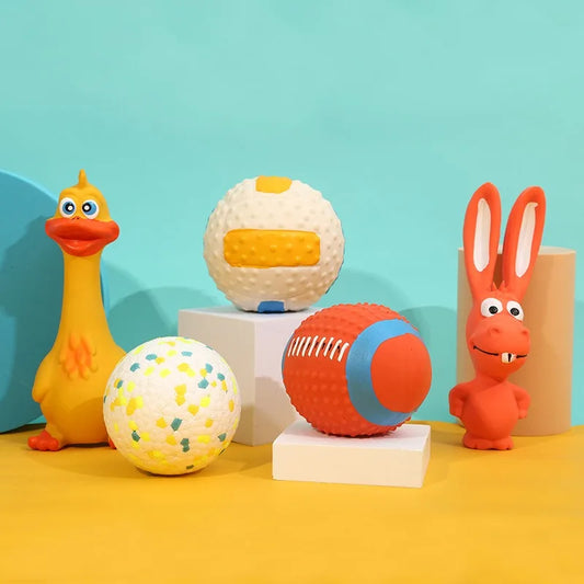 Latex Squeaky Dog Toys - Rugby Football Volleyball Set