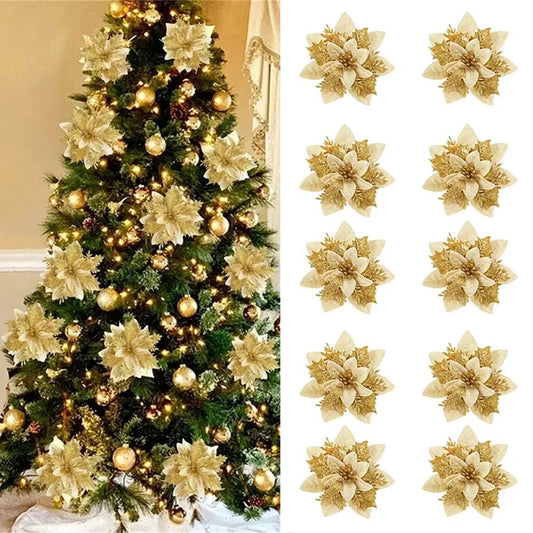 Christmas Flower Ornaments - Glitter Artificial Flowers