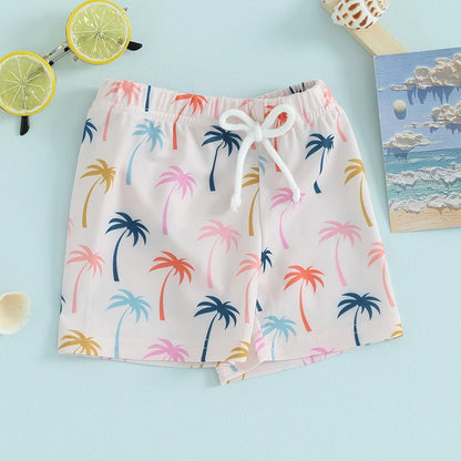 Toddler Boys Hawaiian Swim Shorts - Elastic Waist Beach Board Shorts - Bascora