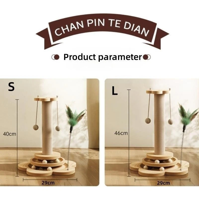 Plateau tournant en bois massif pour chat – Griffoir durable | Balles et bâtons