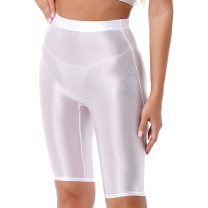 Women's High Waist Swim Shorts - Glossy Athletic Leggings Swimwear - Bascora