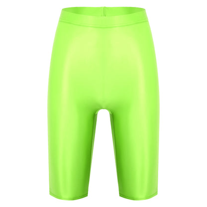Women's High Waist Swim Shorts - Glossy Athletic Leggings Swimwear - Bascora