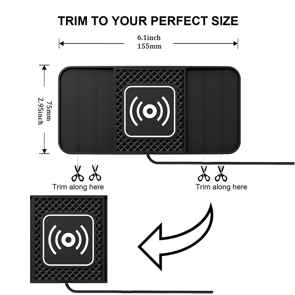 Chargeur sans fil rapide 15 W - Tapis en caoutchouc antidérapant pour le rangement dans la voiture