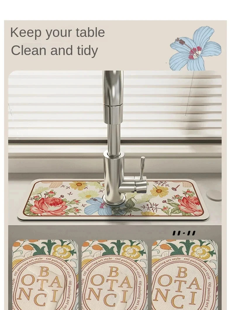 Sink Faucet Mat - Quick-Dry Absorbent Kitchen Drain Mat