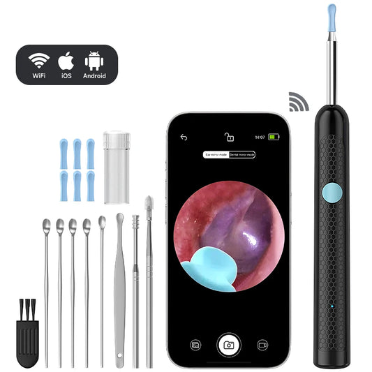 Nettoyeur d'oreilles avec caméra 4,2 mm, WiFi, outil de retrait de cérumen, prise de photos HD 1080p, cure-oreille visuel, cuillère d'oreille, étanche, 6 LED, chargement USB C