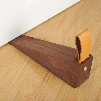 Solid Wood Door Stopper - Non-Slip Baby Safety Wedge with Leather Rope - Bascora