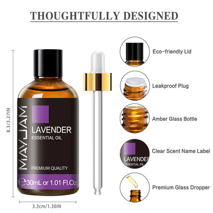 30ML Aromatherapy Essential Oil Set - Lavender, Vanilla, Jasmine & More - Bascora