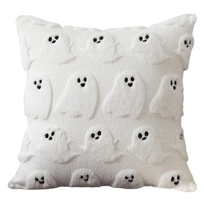 Halloween Ghost Pumpkin Pillowcase - Plush Faux Fur Pillow Cover - Bascora
