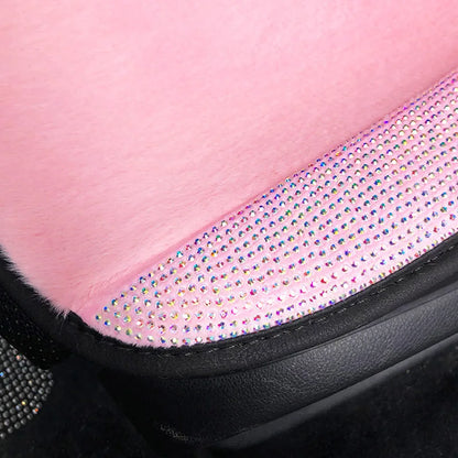 Crystal Diamond Car Seat Covers - Pink Plush Set - Bascora