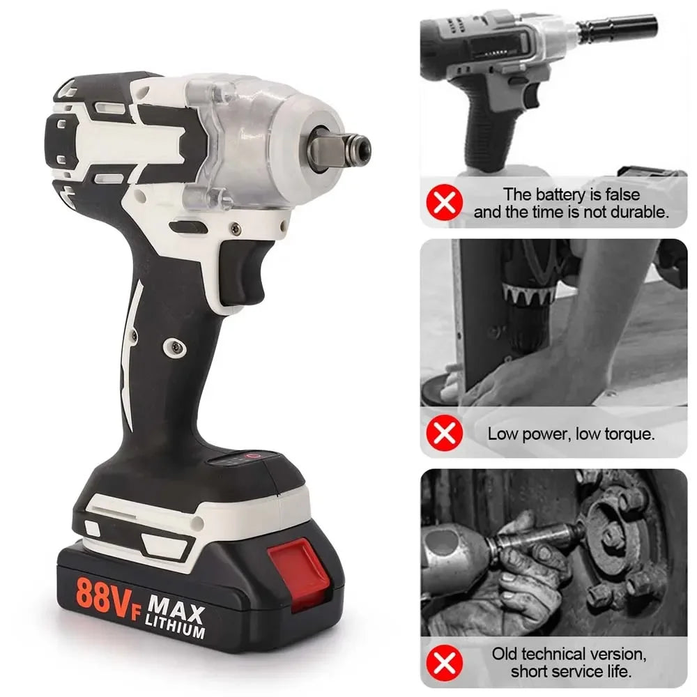1000Nm 21V Cordless Electric Impact Wrench with 2 Batteries