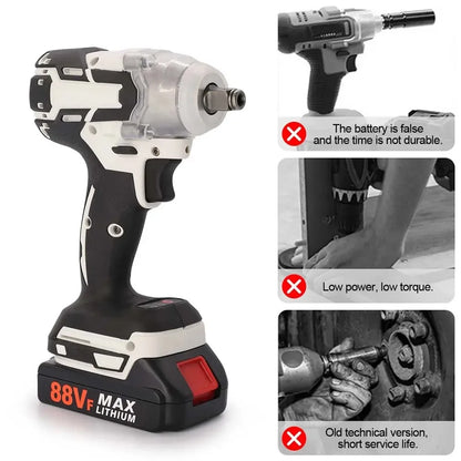 1000Nm 21V Cordless Electric Impact Wrench with 2 Batteries