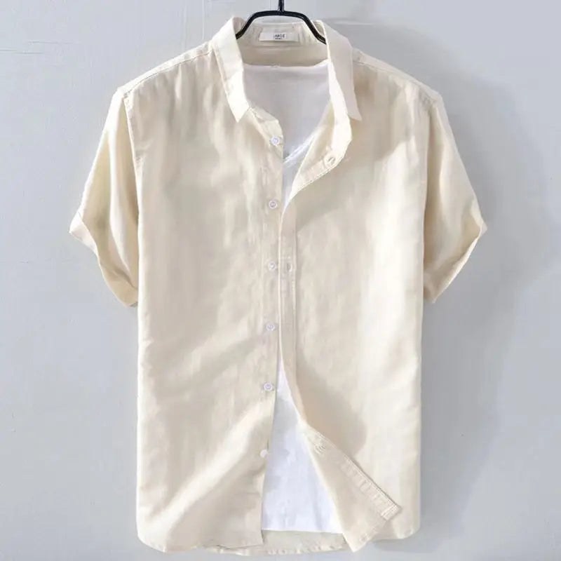 Men's Short Sleeve Linen Shirt - Casual Retro Style