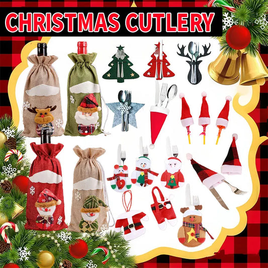Christmas Cutlery Holder Bag - Santa Hat Fork Knife Sleeves