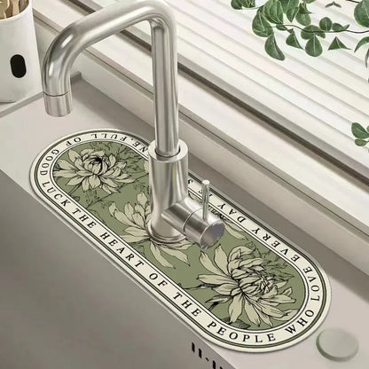 Sink Faucet Mat - Quick-Dry Absorbent Kitchen Drain Mat - Bascora
